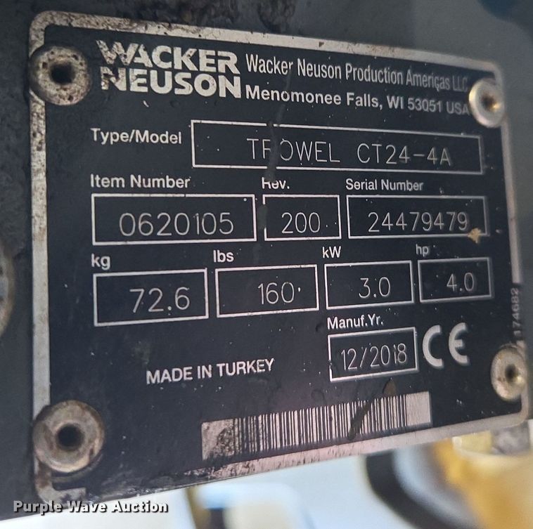 image for item EQ3822 (2) Wacker Neuson CT24-4A power trowels