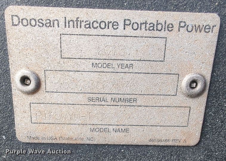 image for item ER4595 2013 Doosan P185 air compressor