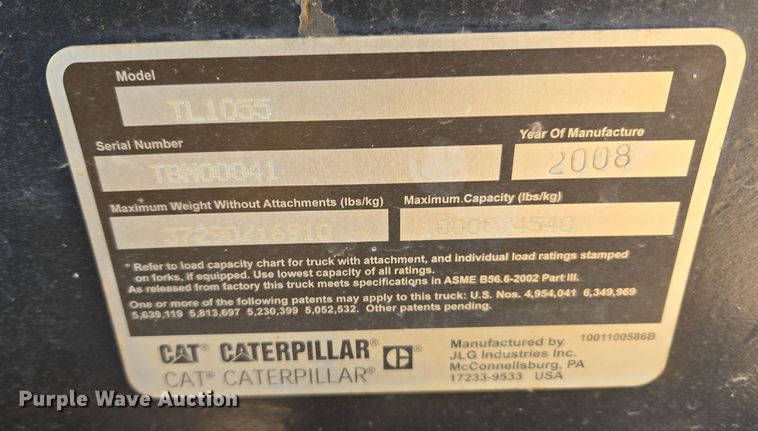 image for item ER5042 2008 Caterpillar TL1055 telehandler