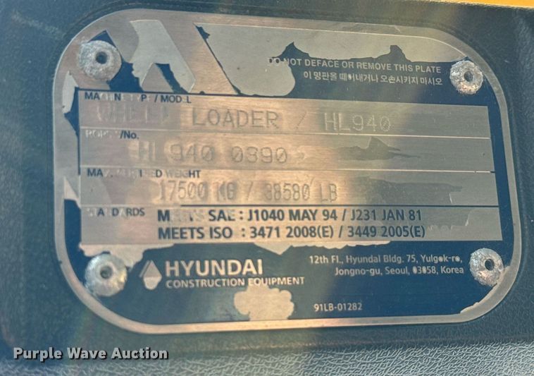 image for item LH9304 Hyundai  HL940 wheel loader