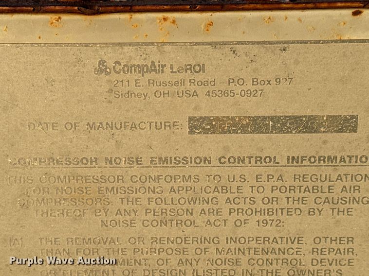 image for item LH9353 1999 CompAir LeRoi Q185DJ-E air compressor