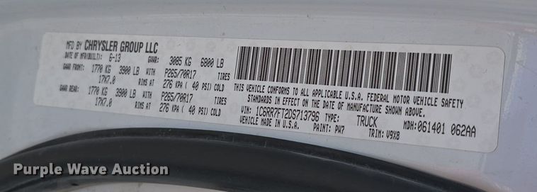 image for item LW9991 2013 Dodge Ram 1500 Quad Cab pickup truck