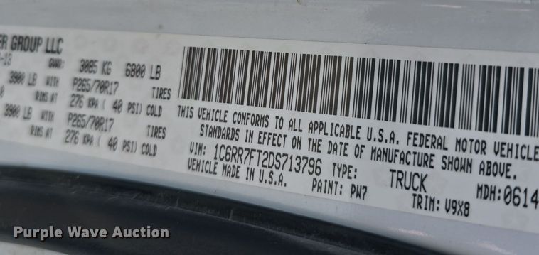 image for item LW9991 2013 Dodge Ram 1500 Quad Cab pickup truck