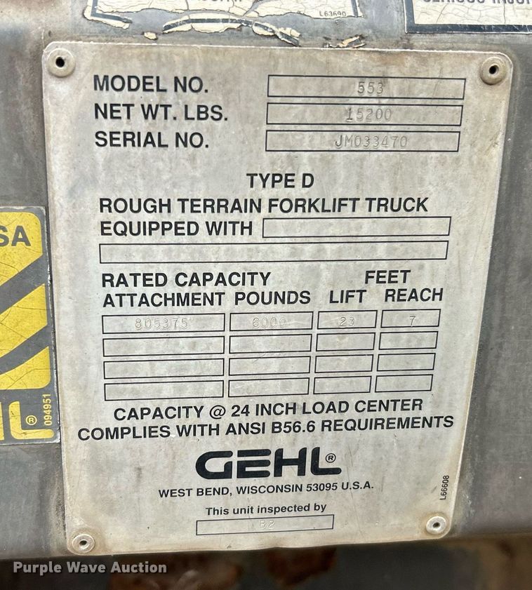 image for item NJ9579 1996 Gehl 553 telehandler