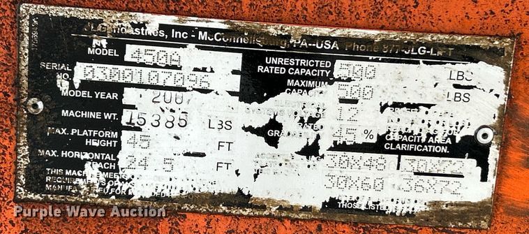 image for item NJ9676 2007 JLG 450A boom lift