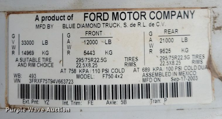 image for item OH9416 2004 Ford F750 utility / service truck