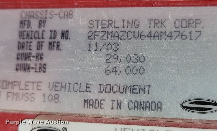 image for item OH9417 2004 Sterling LT9500 dump truck