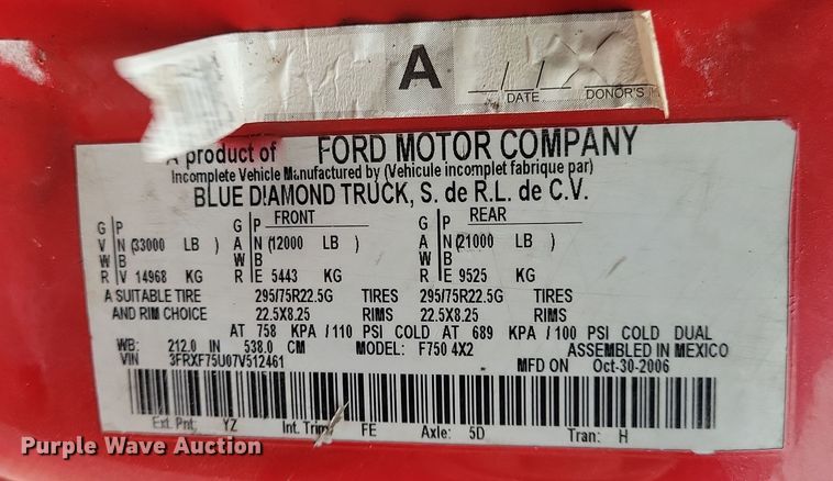 image for item OH9461 2007 Ford F750 forestry bucket truck