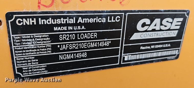 image for item OJ9261 2016 Case SR210 skid steer loader