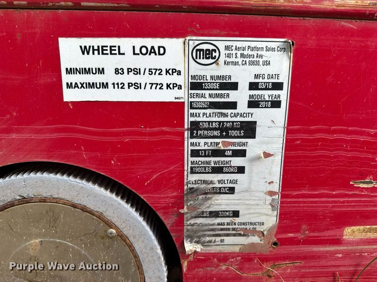image for item OJ9299 (2) 2018 MEC 1330SE scissor lifts