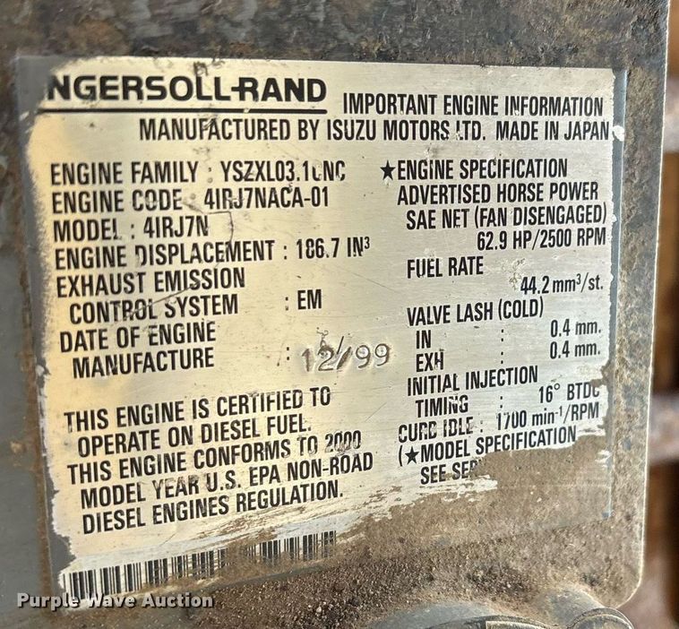 image for item OK9393 2000 Ingersoll-Rand P185WIR air compressor