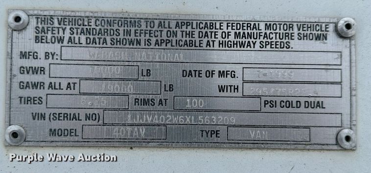 image for item DP6784 1999 Wabash 40TAV dry van trailer