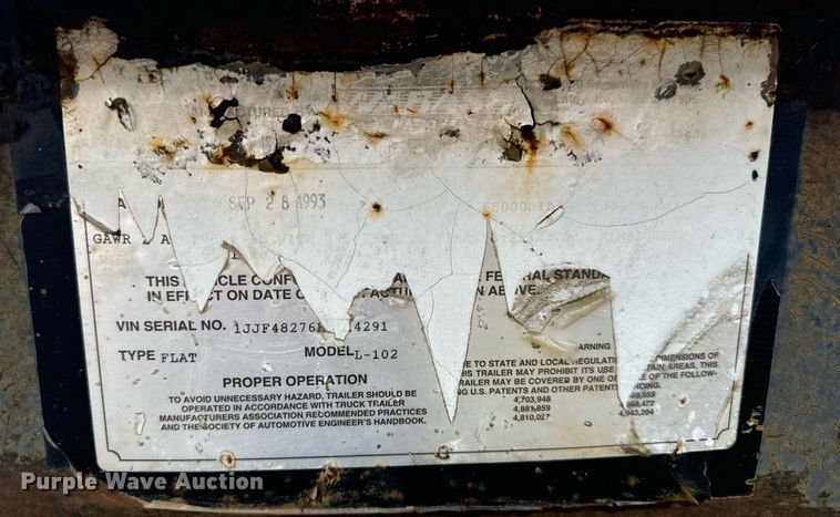 image for item DP6814 1994 Wabash L-102 flatbed trailer