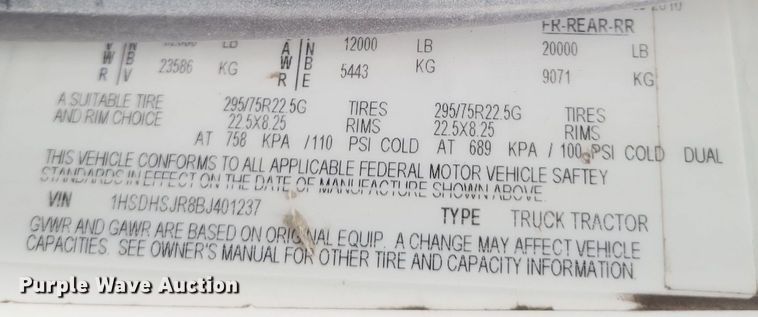 image for item DQ3829 2011 International  ProStar+ semi truck