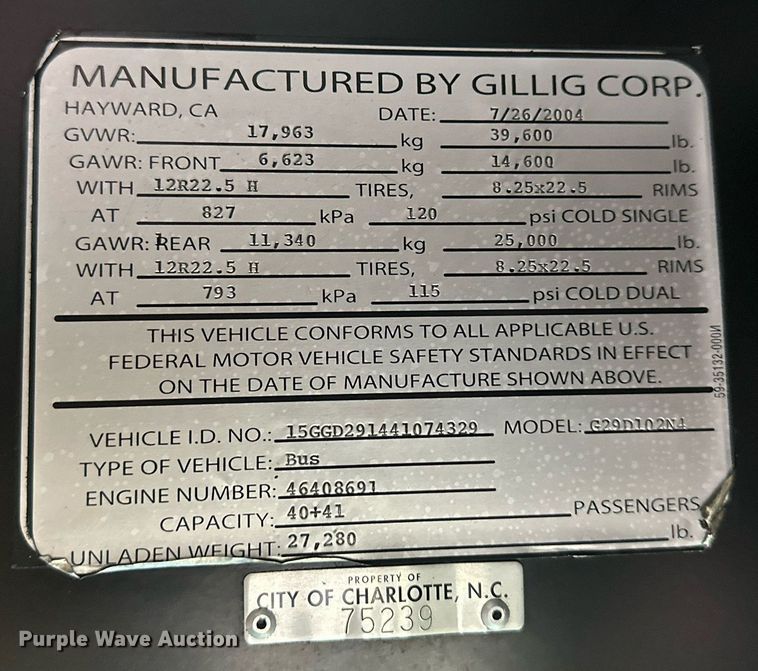 image for item DQ6491 2004 Gillig Party Bus party bus