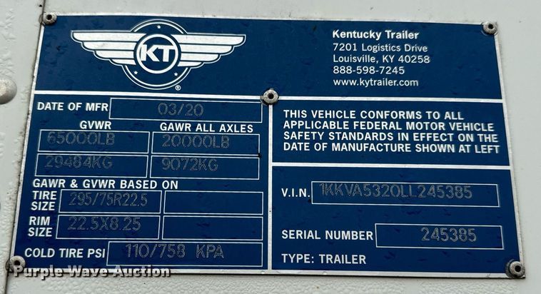image for item DT2235 2020 Kentucky Trailer  dry van trailer
