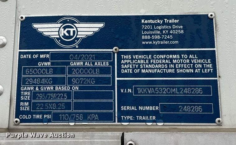 image for item DT2237 2021 Kentucky Trailer  dry van trailer