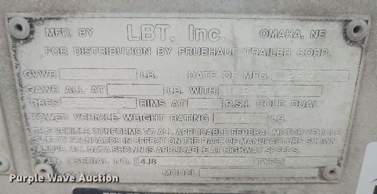 image for item DT6520 1999 Fruehauf HAB-HT2-J1000X3 pneumatic dry bulk trailer