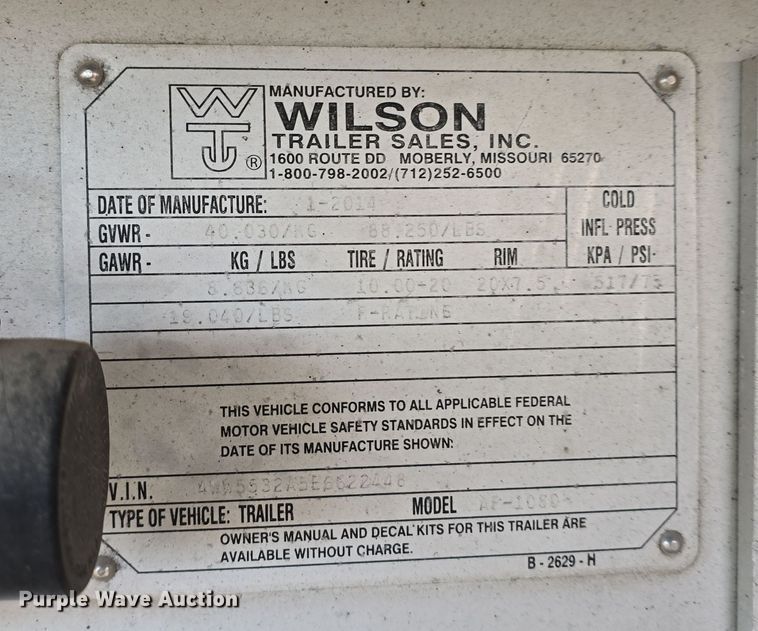 image for item DV0003 2014 Wilson AF-1080 flatbed trailer