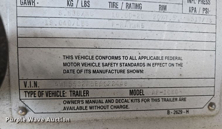 image for item DV0003 2014 Wilson AF-1080 flatbed trailer