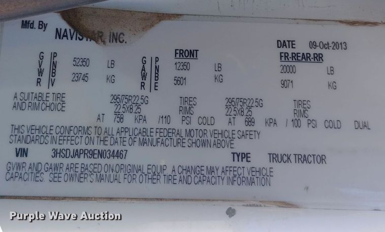image for item DW0903 2014 International ProStar Plus semi truck
