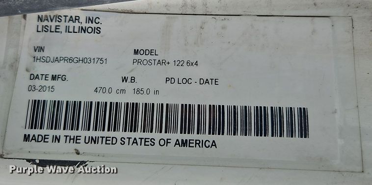 image for item EI8614 2016 International Prostar 122 6x4 semi truck