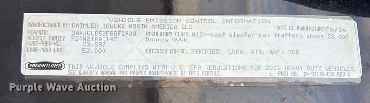 image for item EJ3231 2015 Freightliner Cascadia Evolution semi truck