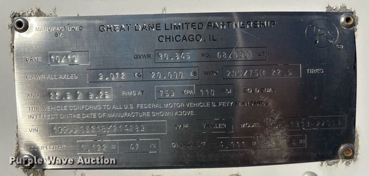 image for item EJ3243 2011 Great Dane PSE-1313-22053 dry van trailer