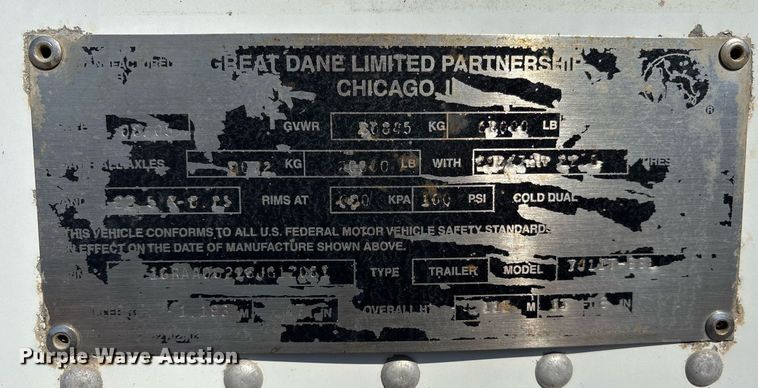 image for item EJ3253 2006 Great Dane 7411T-SSL dry van trailer