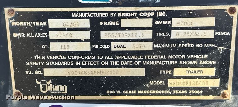 image for item EJ5254 2008 Viking VFD46R16F40T drop deck equipment trailer