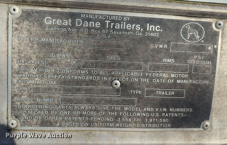 image for item ER4564 1988 Great Dane 731T-45 dry van trailer