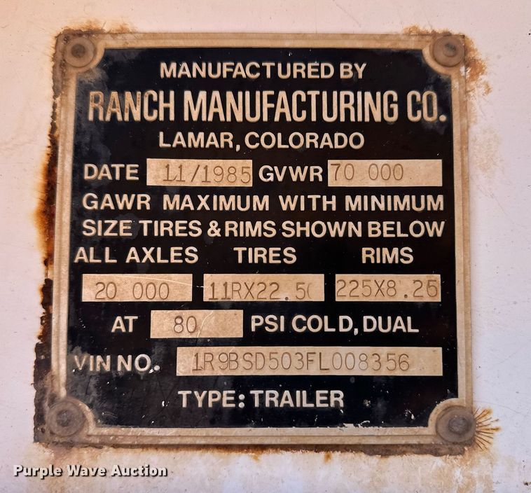 image for item ER8358 1985 Ranch bottom dump trailer