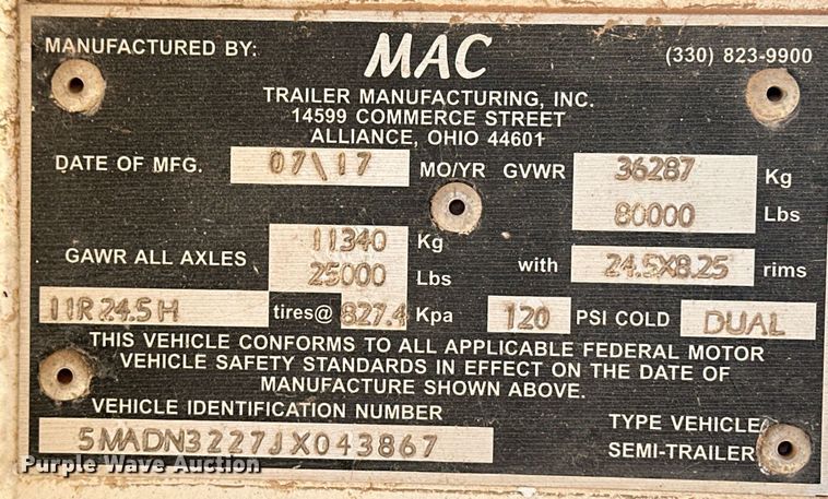 image for item ER8450 2018 Mac end dump trailer