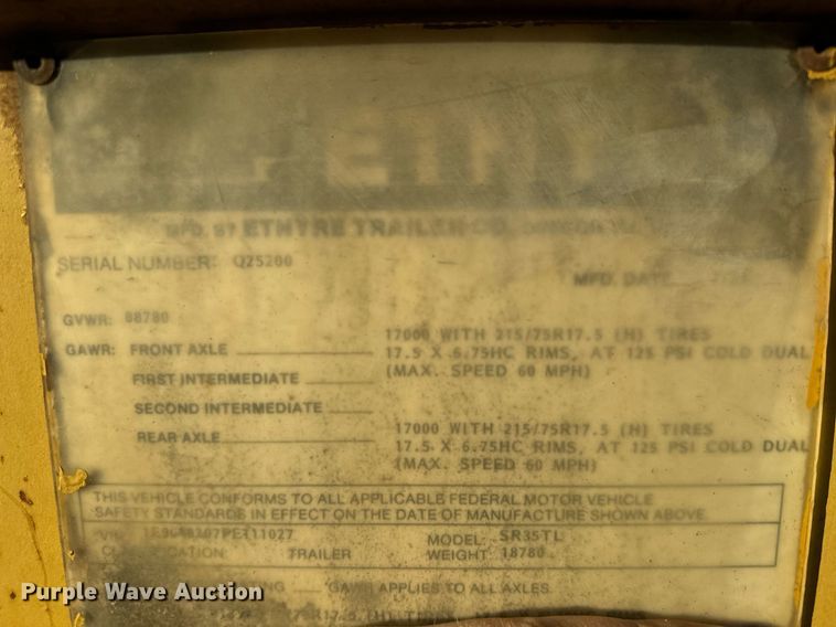 image for item MT9023 1993 Etnyre SR35TL drop deck hydraulic tail equipment trailer