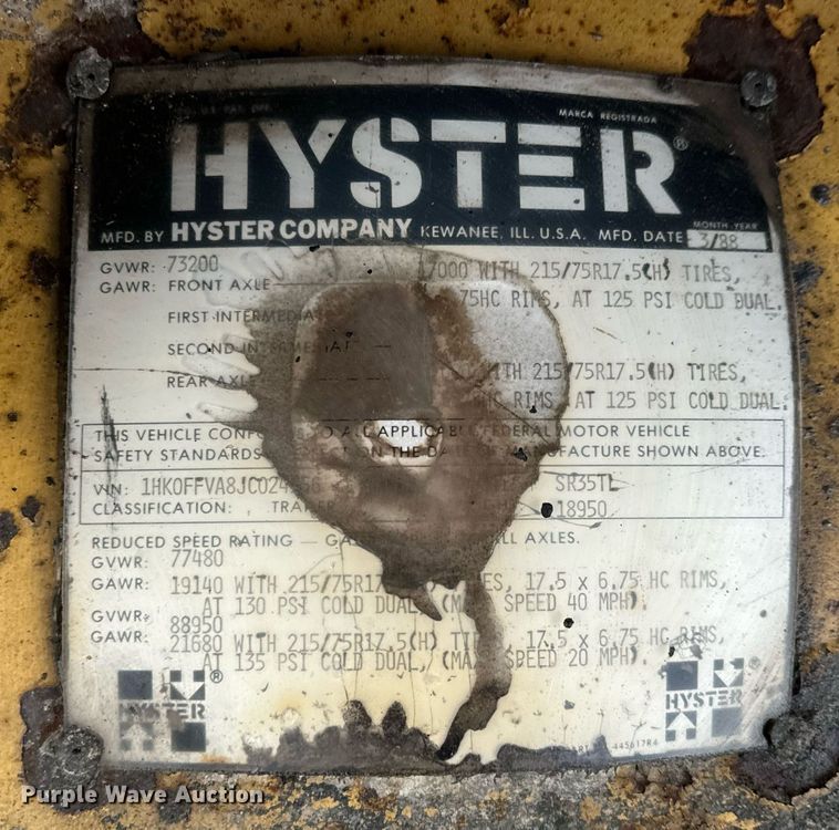 image for item MT9025 1988 Hyster SR35TL drop deck hydraulic tail equipment trailer