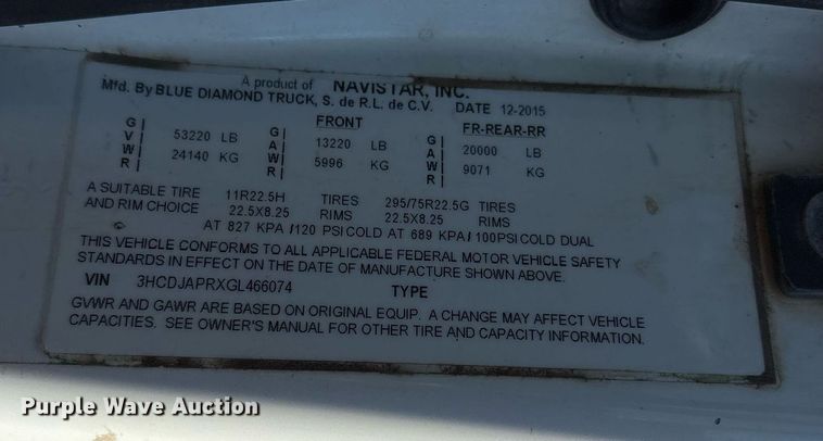 image for item OK9411 2016 International Prostar Plus 122  dump truck
