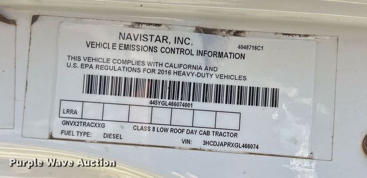 image for item OK9411 2016 International Prostar Plus 122  dump truck