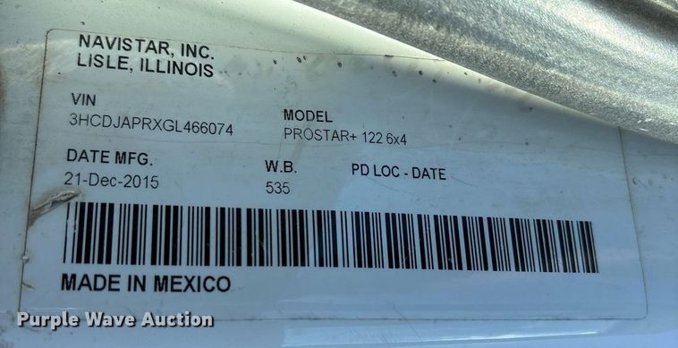 image for item OK9411 2016 International Prostar Plus 122  dump truck