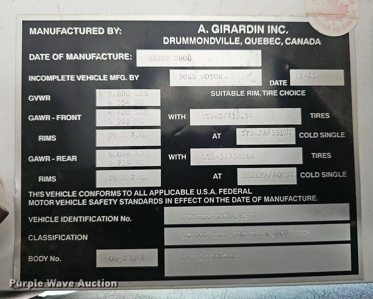 image for item DO7720 2000 Blue Bird E350 Super Duty school bus