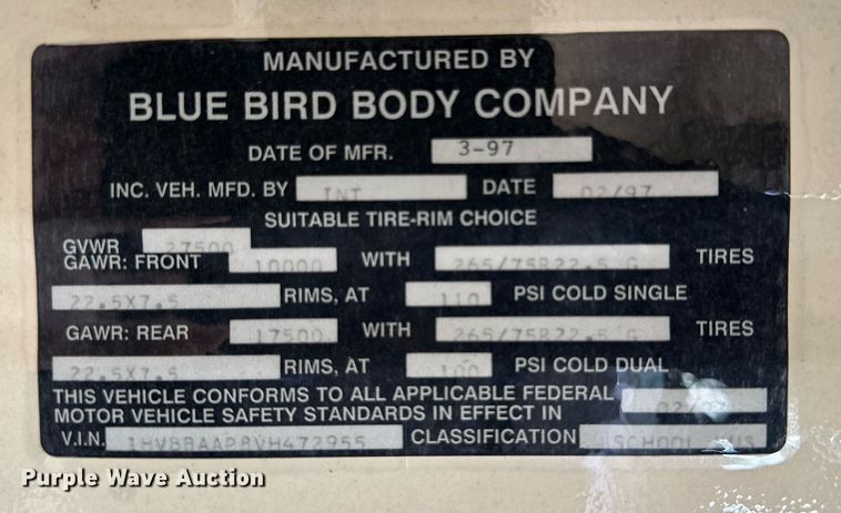 image for item DP6078 1997 International 3800 school bus