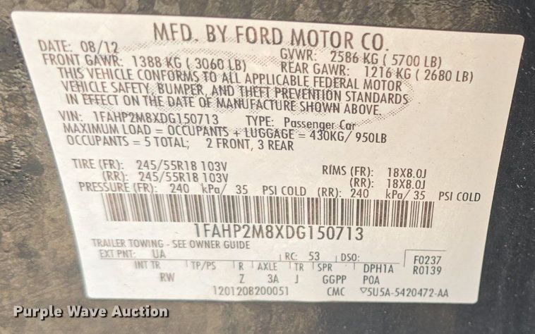 image for item DQ5169 2013 Ford Taurus Police Interceptor  