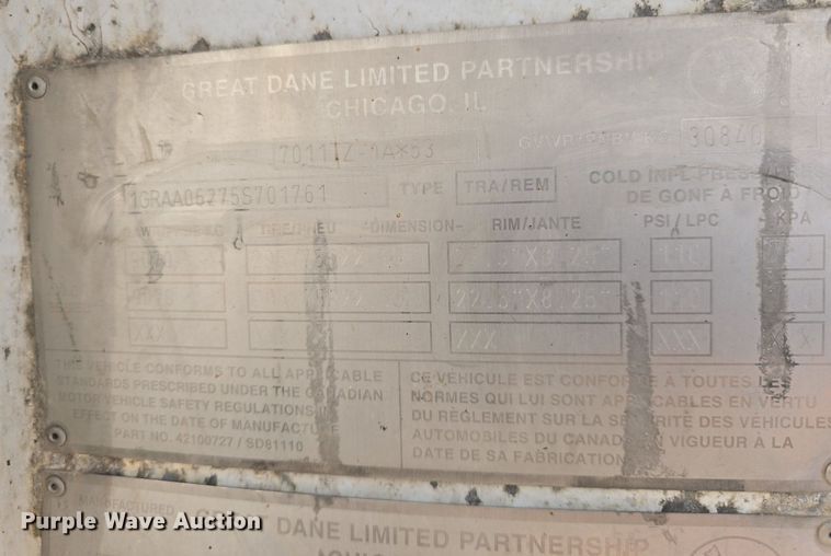 image for item DQ5295 2005 Great Dane 7011TZ1A53 refrigerated van trailer