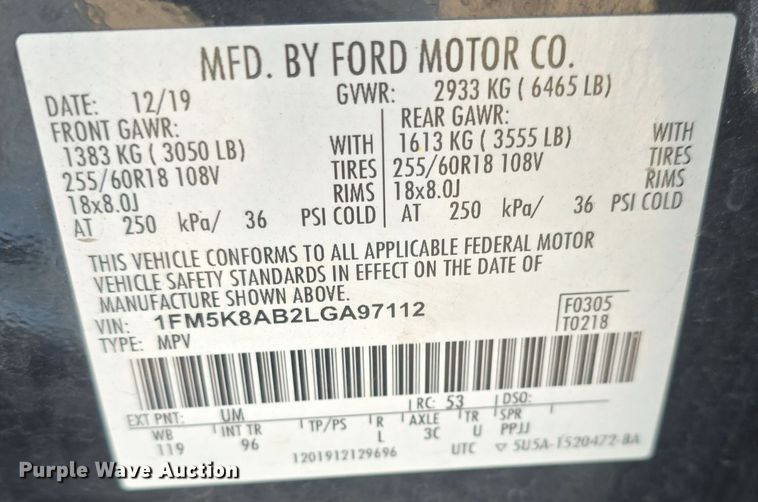 image for item DQ5311 2020 Ford Explorer Police Interceptor  SUV