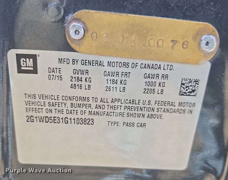 image for item DQ5315 2016 Chevrolet Impala Police Cruiser 