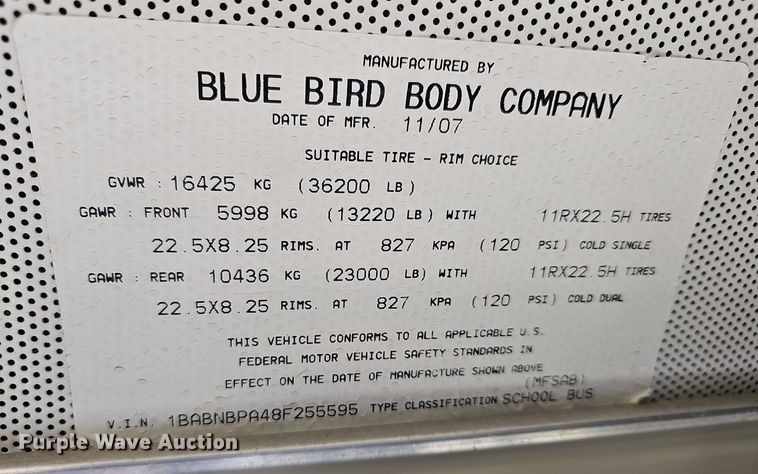 image for item DQ5338 2008 Blue Bird All American school bus