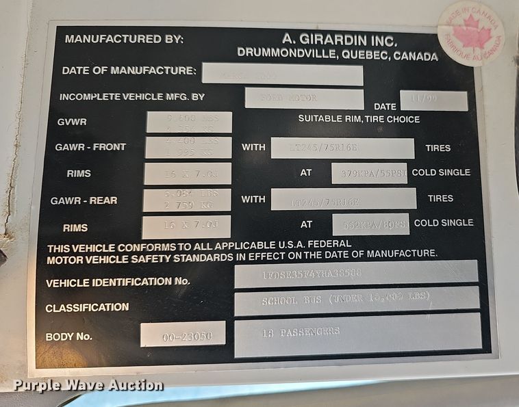 image for item DQ5339 2000 Blue Bird  E350 Super Duty school bus
