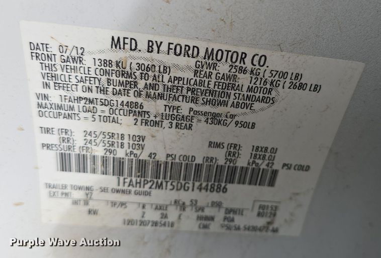 image for item DQ5356 2013 Ford Taurus Police Interceptor 