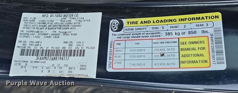 image for item DV0136 2008 Ford Fusion SE 