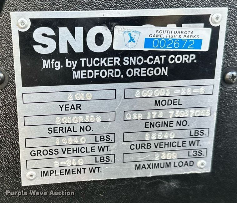 image for item DV0526 2010 Tucker Sno-Cat 2000D1-26-6 trail groomer