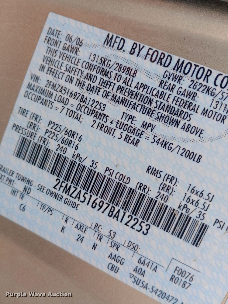 image for item DW0943 2007 Ford Freestar SE van